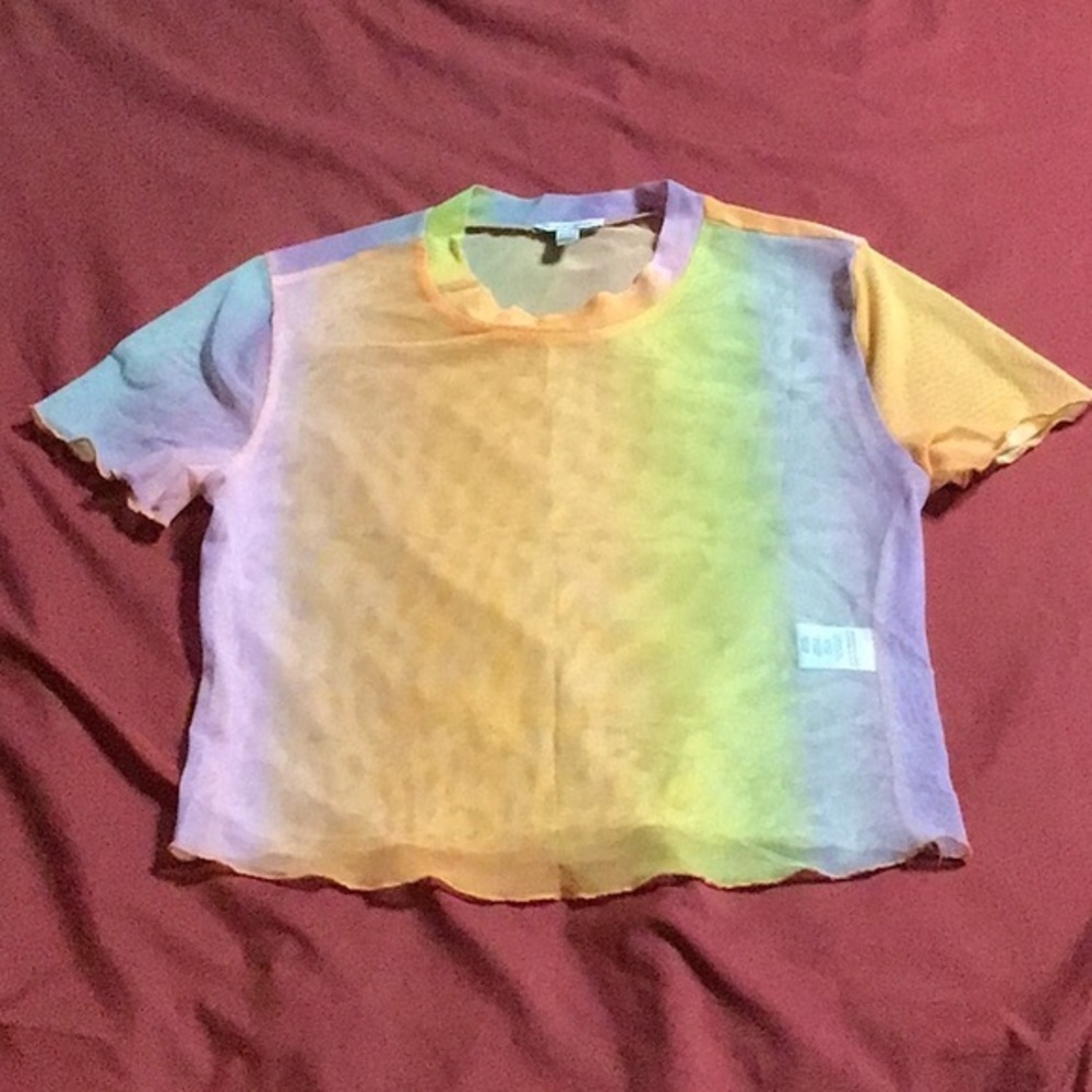 🌺🌺LOVE FIRE Sheer Multicolor  crop top Size M
